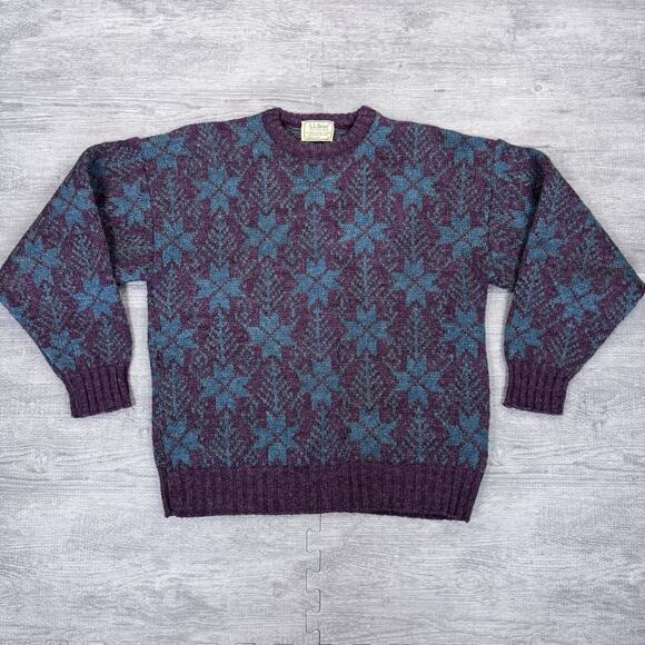 Sz L Men’s Vintage L.L. Bean Nordic Snowflake High Trek Yarn Knit Heavy Sweater - Picture 1 of 7